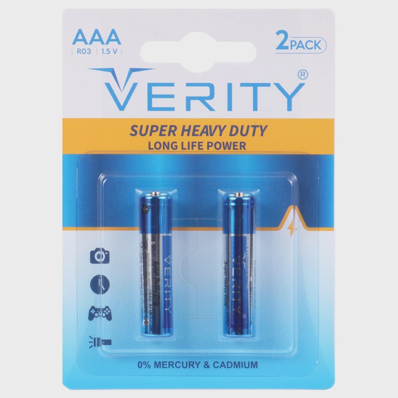باتری دوتایی نیم قلمی Verity Super Heavy Duty R03 1.5V AAA
