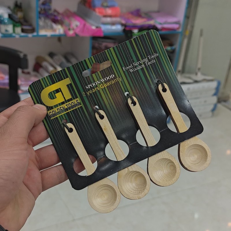 قاشق ادویه چوبی برند GT بسته 4 عددی