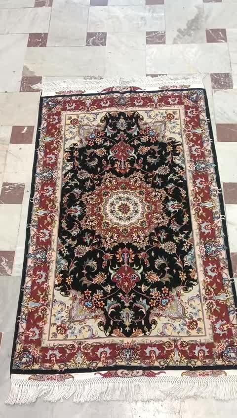 فرش دستبافت تبریز طرح علیا مشکی سایز 80*120