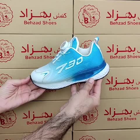 کتونی 730 بچه گانه پسرانه اسپرت سایز 31 تا 36 رنگ سفید آبی زیره کپسولی لژ 4 سانتی رویه راشل پُختی بند پُمپی فنری سبک
