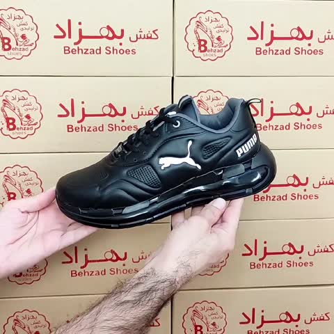 کتونی پوما پسرانه مردانه رنگ مشکی سایز 37 تا 44 کفی طبی رویه چرم صنعتی لژ چهار سانتی زیره کپسولی