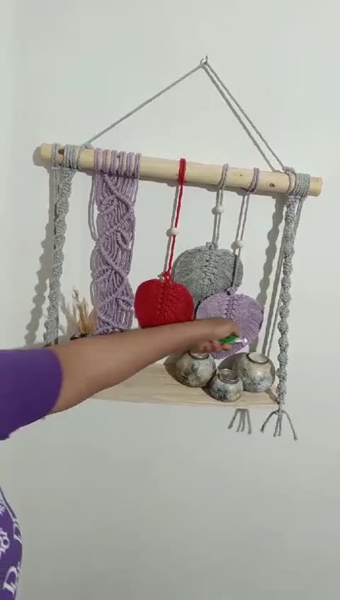 شلف دیوارکوب مکرومه و چوب 