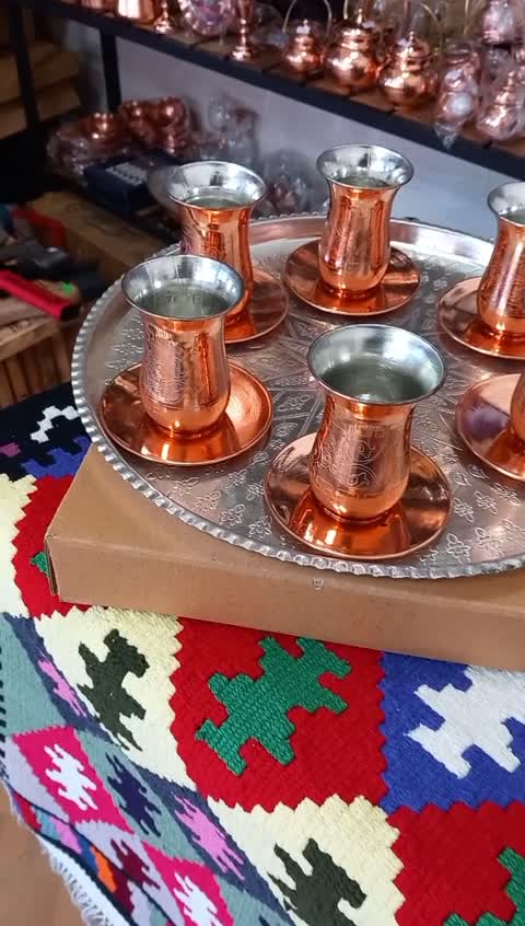 استکان و نعلبکی مسی لیزری زنجان نانوشده و اصیل