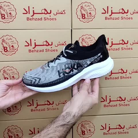 کتونی Hoka مردانه پسرانه رویه بافت خارجی سایز 41 تا 44 رنگ طوسی مشکی زیره پیو کفی طبی لژ 4 سانتی سبک راحت