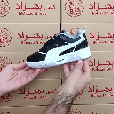کتونی پوما بچه گانه پسرانه سایز 31 تا 36 رنگ مشکی زیره ترمو عطری دور دوخت کفی طبی لژ سه و نیم سانتی رویه چرم صنعتی