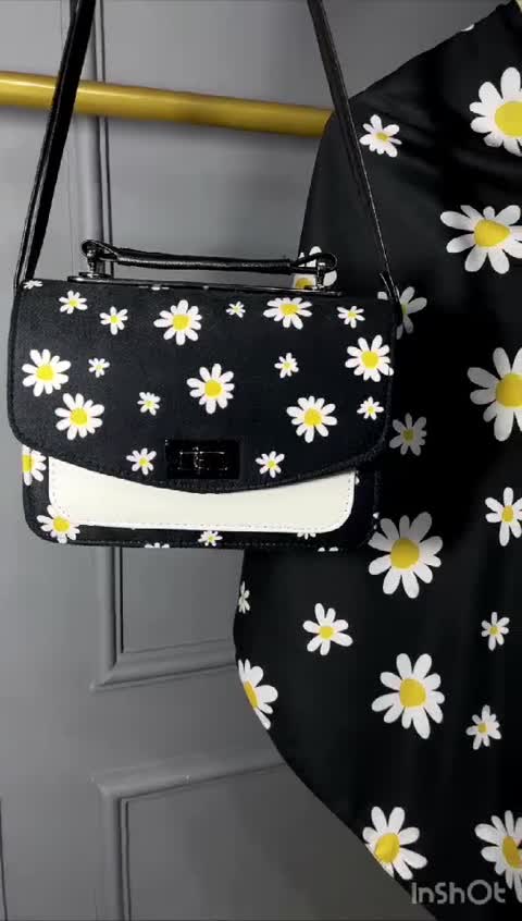 ست کیف و روسری(شال) طرح بابونه جنس روسری نخی قواره 130 برند مونتلا 