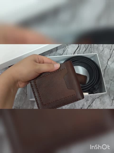 ست کیف پول جیبی و کمربند چرم طبیعی مردانه دست دوز 