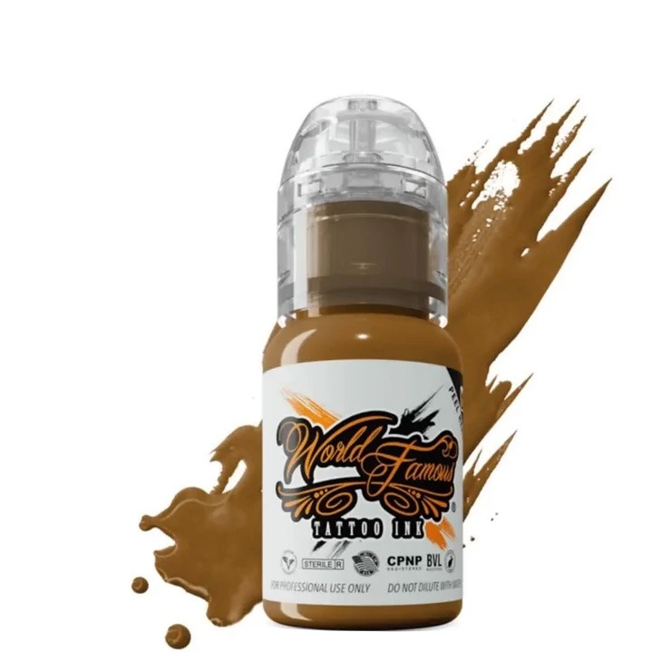 رنگ تاتو ورد فیمس ایندین اینک WORLD FAMOUS INK قهوه ای روشن عسلی روشن INDIAN INK رنگ تتو وردفیمس world famous حجم 15 میل