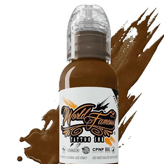 رنگ تاتو ورد فیمس اولگ لدر WORLD FAMOUS INK قهوه ای با ته تناژ قرمز OLEG LEATHER رنگ تتو اولگ لتر وردفیمس حجم 15 میل
