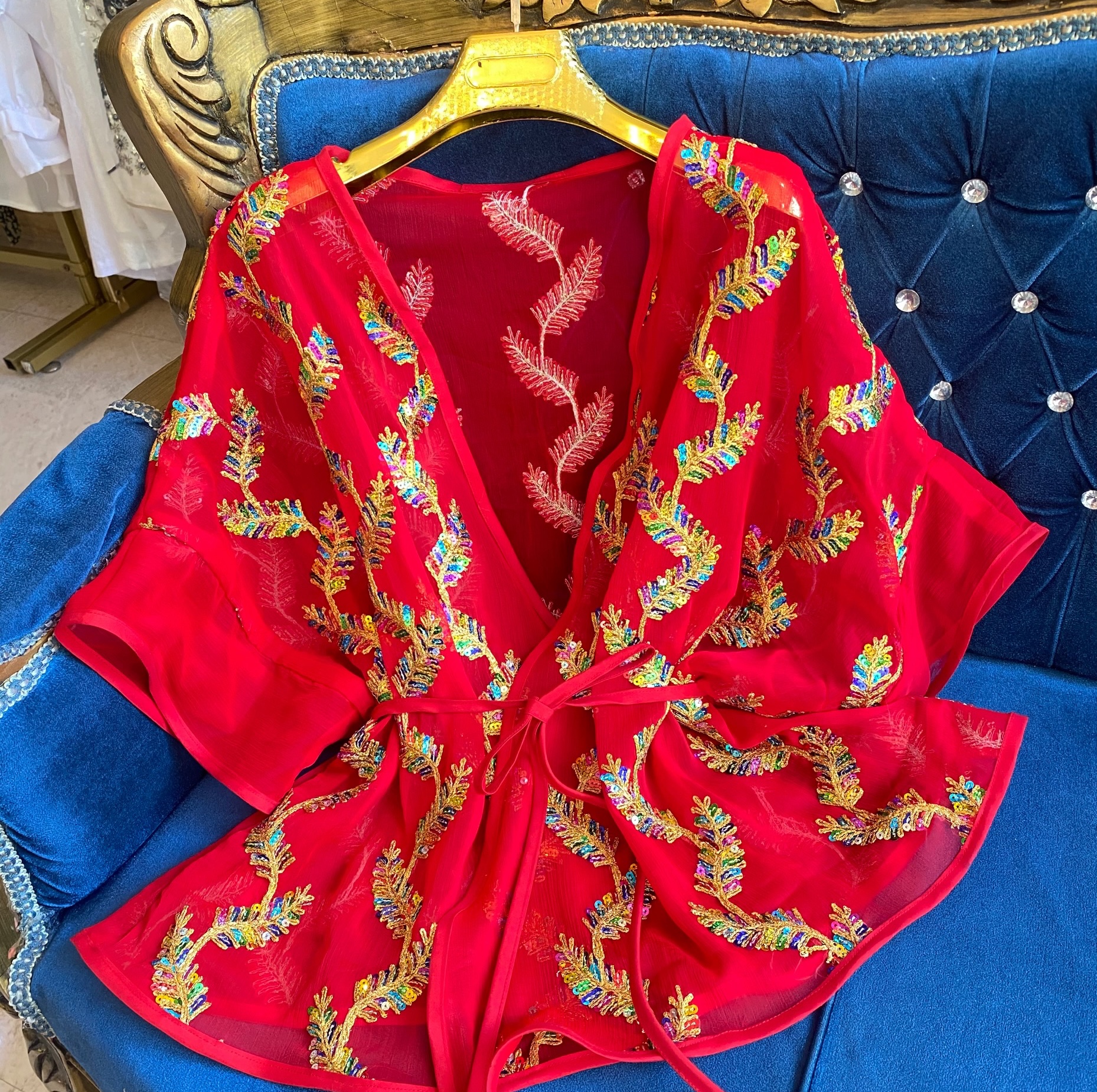 رویه یا مانتو حریر مجلسی سوزندوز گلدوزی سرمه مدل چپ و راستی