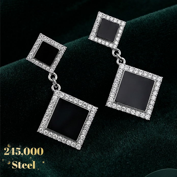 گوشواره استیل و رنگ ثابت لوزی مشکی