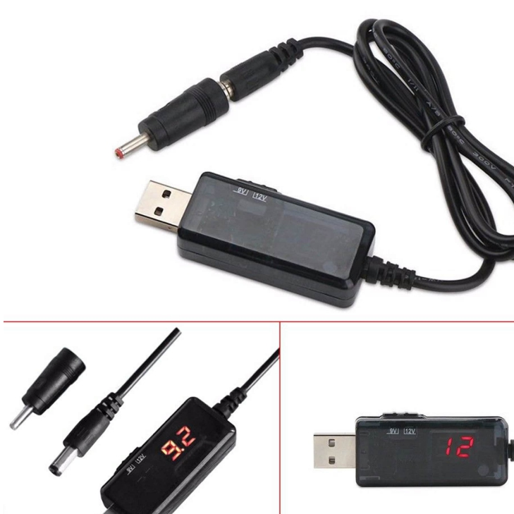 کابل تبدیل USB پاوربانک به 9V و 12V برای برق اضطراری مودم دارای نمایشگر