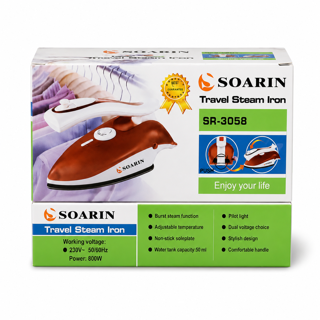 اتو بخار مسافرتی تاشو سوارین 800 وات مدل SR-3058