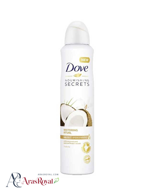 اسپری ضد تعریق زنانه داو Dove مدل coconut and jasmine flower حجم 250 میل
