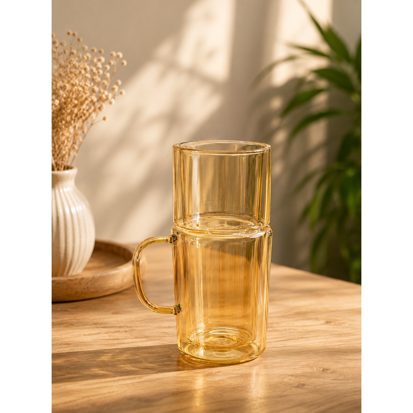 پارچ و لیوان شیشه ای دودی طلایی مدل آمبر