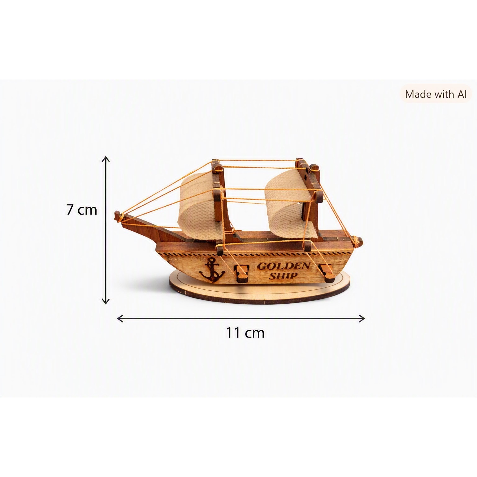 کشتی چوبی کوچک دست ساز دکوری تزئینی مدل Golden Ship ماکت کلاسیک برای دکور منزل