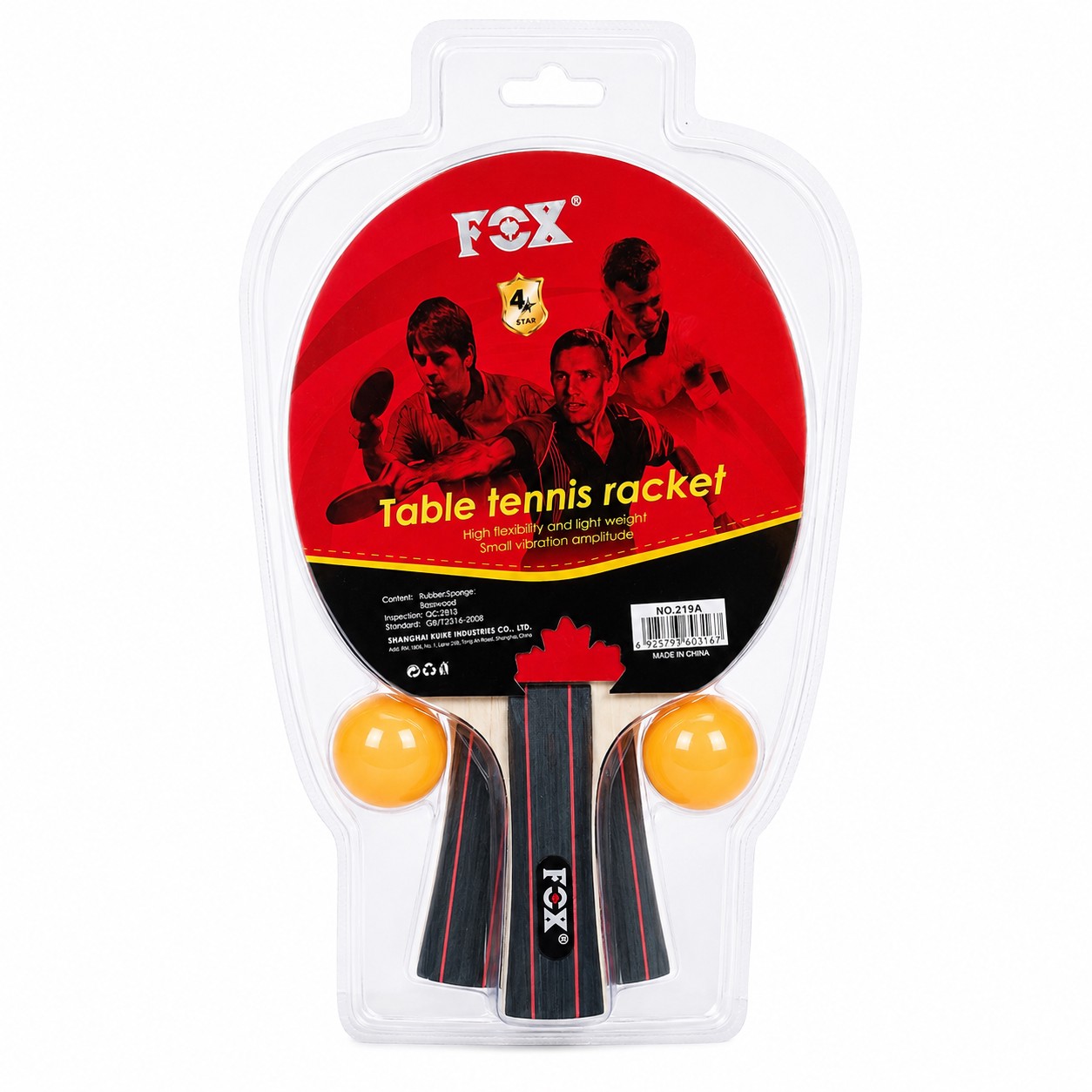 راکت پینگ پنگ FOX 219A چهار ستاره 2 راکت و 2 توپ