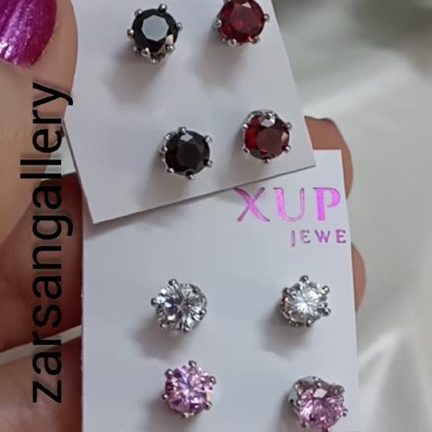 گوشواره ژوپینگ میخی تک نگین نقره ای