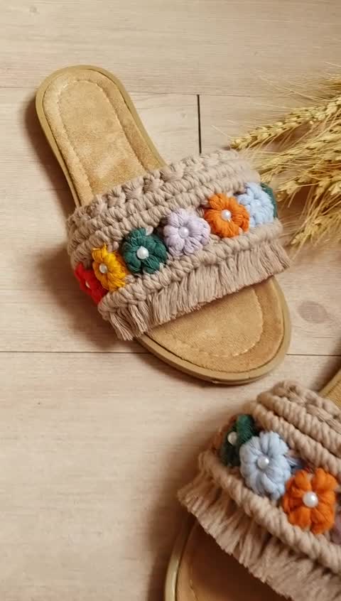 صندل مکرومه روفرشی گل دار