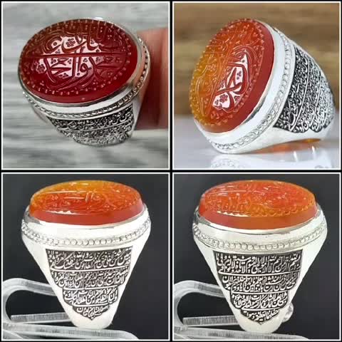 انگشتر نقره مردانه عقیق سرخ معدنی و اصل خطی حکاکی شده 