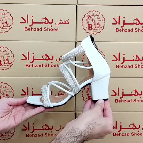 کفش پاشنه دار نگینی مجلسی زنانه سایز 36 تا 41 رنگ سفید پُشت زیپ رویه نگینی زیره رافیک پاشنه شش و نیم سانتی سبک راحت