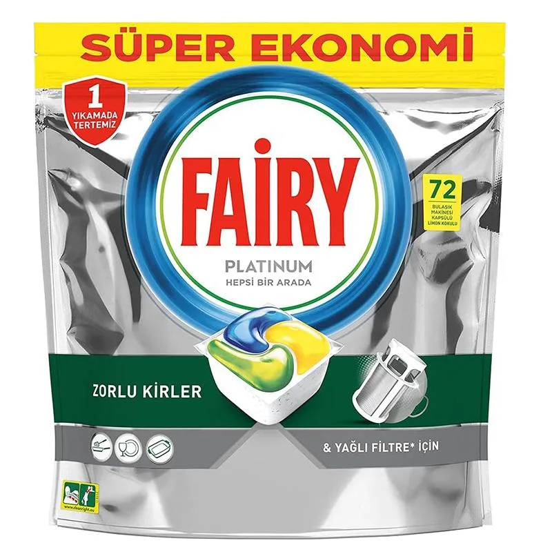 قرص ماشین ظرفشویی فیری پلاتینیوم مخصوص لکه های سخت (Fairy Platinum All In One Dishwasher Tablets) فیری 72 عددی