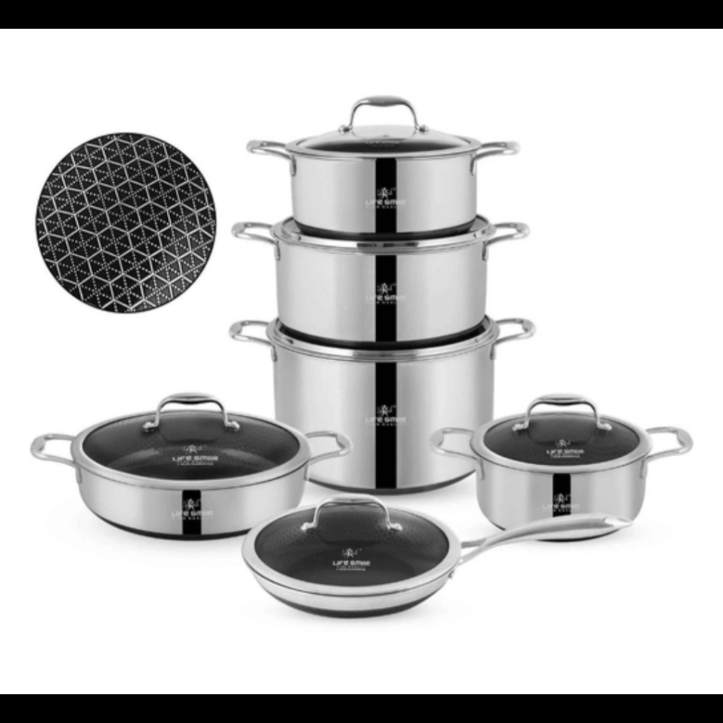 قابلمه استیل کف لیزری لایف اسمایل 12 پارچه