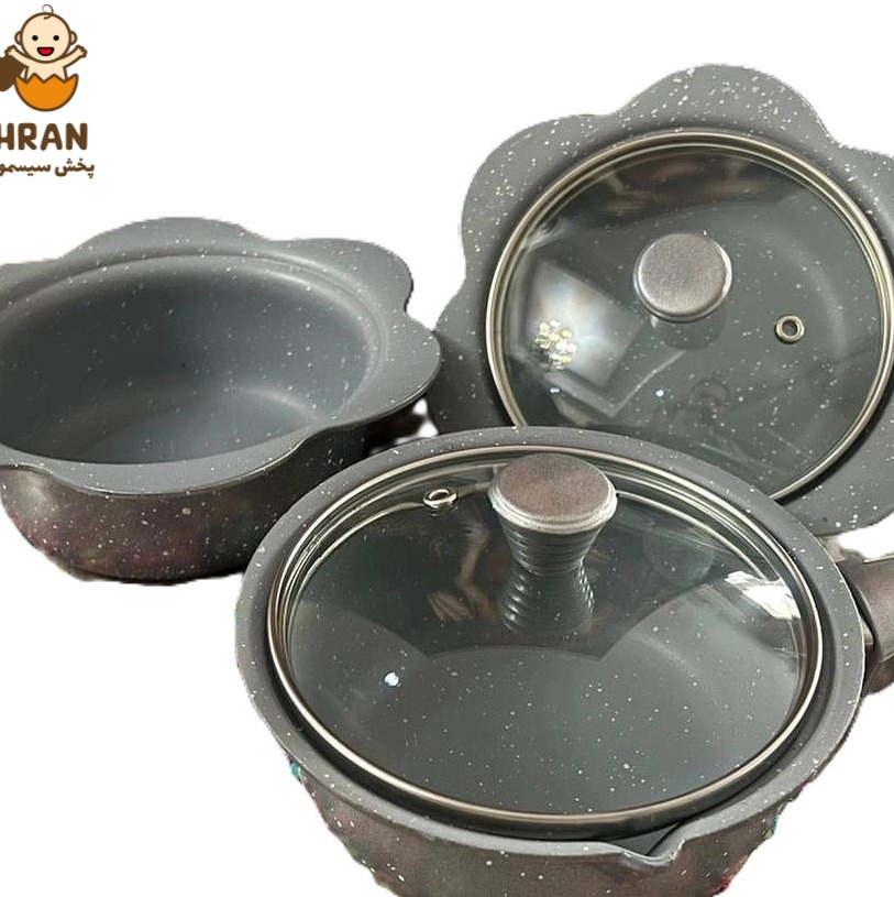 سرویس قابلمه 5 پارچه کودک چدنی تمام گرانیت طرح گل هسل