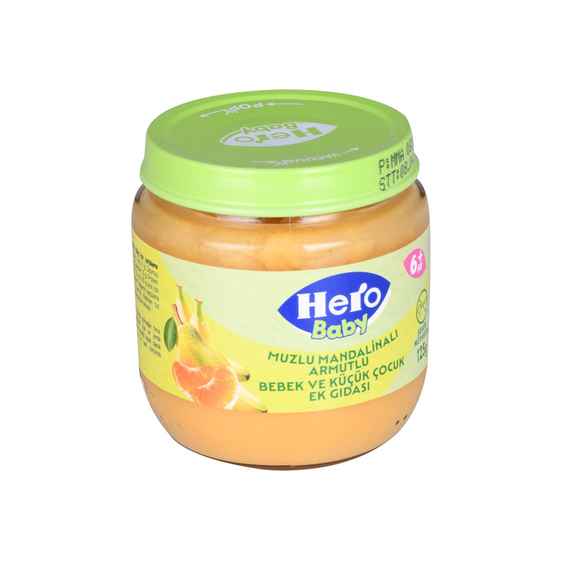 پوره میوه هرو بیبی طعم موز، نارنگی و گلابی - 125 گرم مناسب برای سن بالای 6 ماه