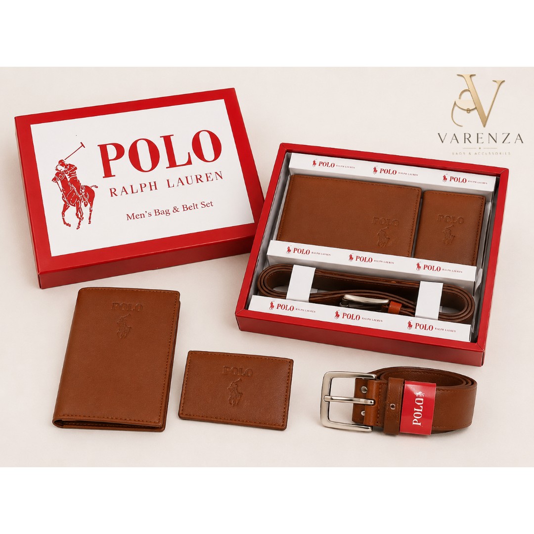 ست هدیه مردانه POLO چند تکه کیف پول، جاکارتی و کمربند