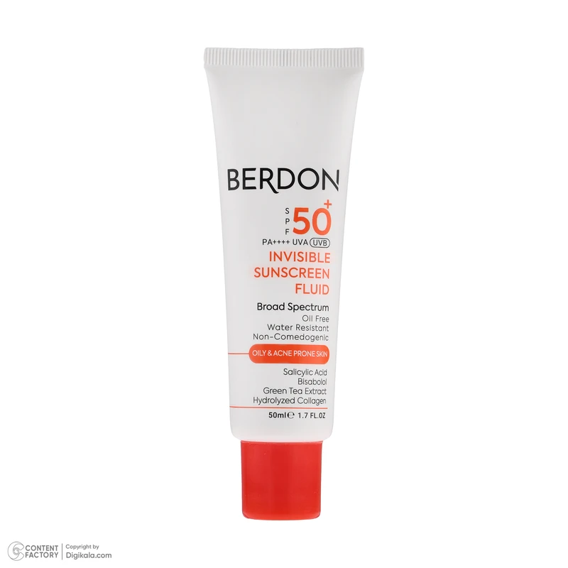 فلوئید ضد آفتاب بدون رنگ صورت بردون spf50 مدل Broad Spectrum محافظ UVA،UVB مناسب پوستهای چرب و آکنهدار حجم 50 میلی لیت