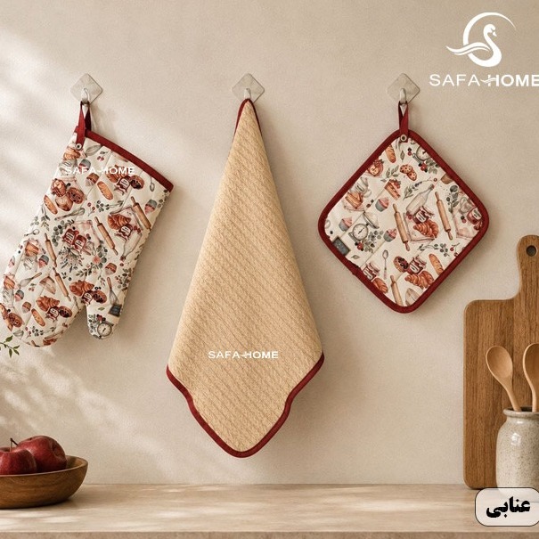 ست دستکش، دستگیره و دستمال آشپزخانه 3 تکه
