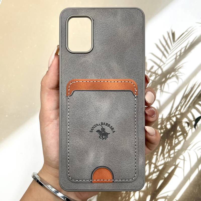 قاب گوشی Galaxy A31 سامسونگ Card Holder جاکارتی چرم کلاسیک Polo دوخت دار خاکستری کد 200194