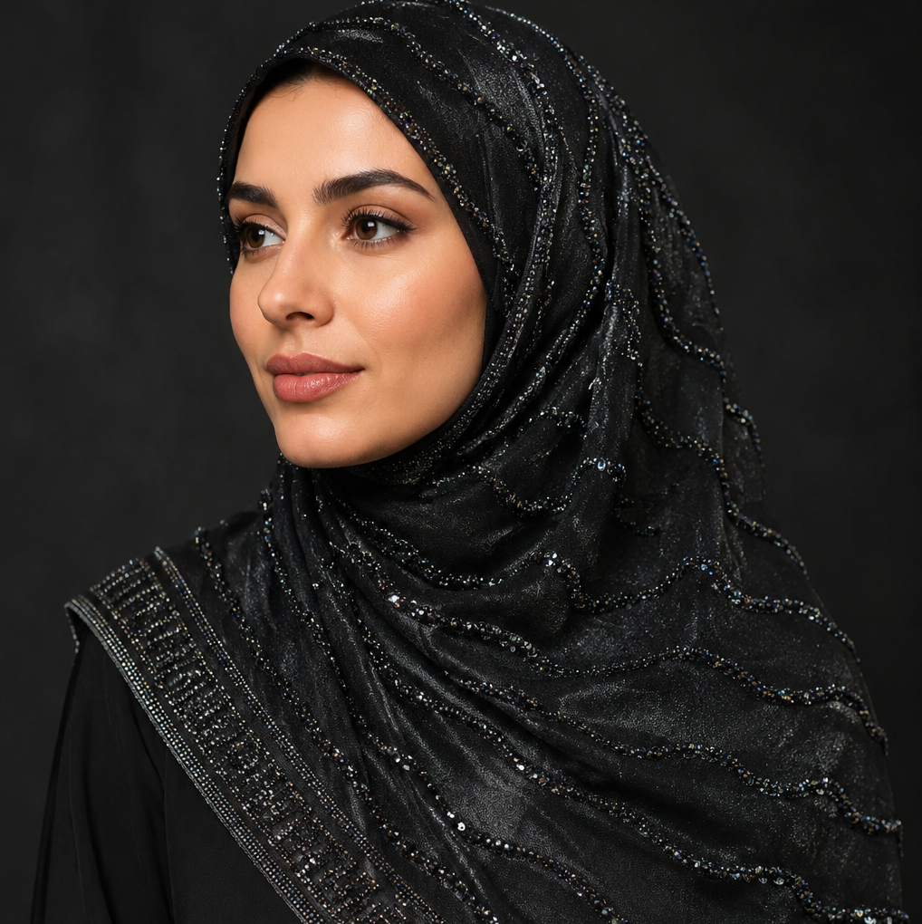 پارچه مونجوق دوزی شده مخصوص شال و پنل بالاتنه لباس