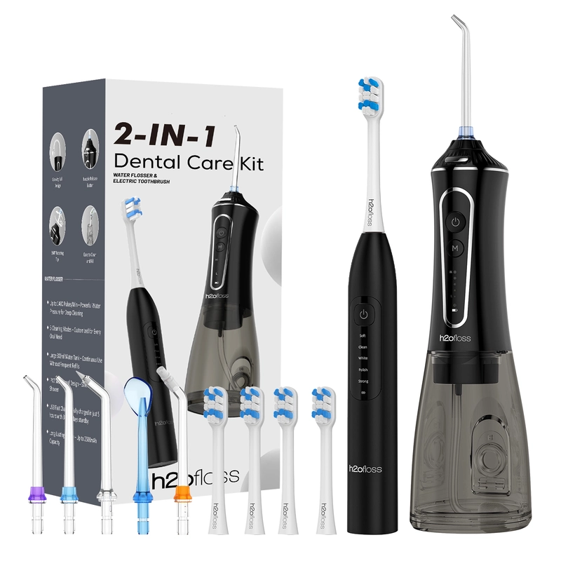 کیت مراقبت دهان H2ofloss 2-in-1 واتر جت و مسواک برقی (مشکی)
