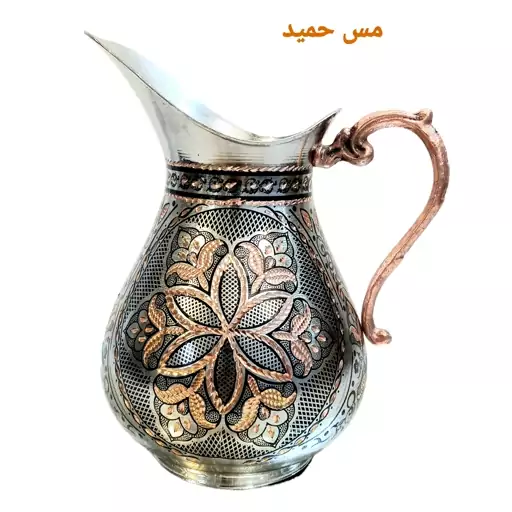 پارچ مسی اردکی(1،9لیتری) تراش کروم شده سایز بزرگ زنجان