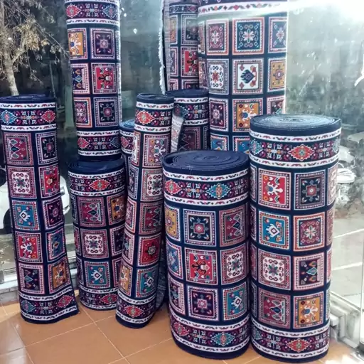 گلیم ماشینی کاشان طرح کژال سرمه ای کناره برشی عرض (3در1،15) پس کرایه 