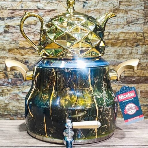 کتری و قوری شیردار نیکولاس مدل 8045طرح سنگی  (Nicholas Tea Kettle and Teapot with Faucet)