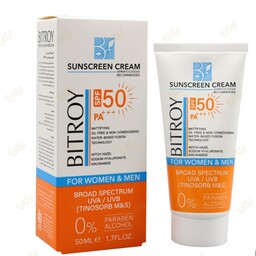 کرم ضد آفتاب آبرسان و کاهش منافذ پوست برای خانم ها و آقایان بی رنگ مناسب پوست چرب SPF50 بیتروی 50ml