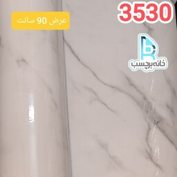 برچسب کابینت طرح سنگ های گلاس سفید رگه طوسی ضخیم کد 3530 عرض 90 سانت 