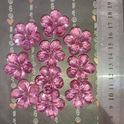 شکوفه توپر کریستالی شفاف رنگ بنفش سایز بزرگ 3.5 سانتی متری بسته 22 عددی