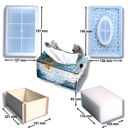 قالب سیلیکونی وارداتی جعبه دستمال کاغذی مناسب رزین اپوکسی همراه با استند چوبی