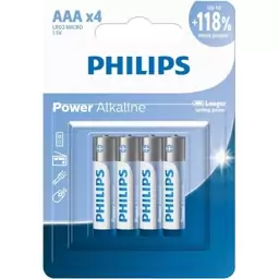 باتری نیم قلمی فیلیپس مدل Power Alkaline LR03P4B بسته چهار عددی