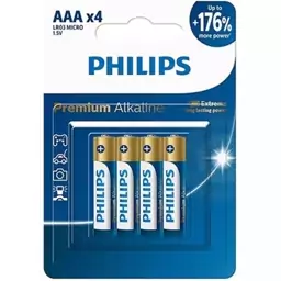 باتری نیم قلمی فیلیپس مدل Premium Alkaline بسته 4 عددی ا Philips Premium Alkaline AAA Battery - Pack of 4