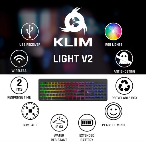 کیبورد بی سیم  نیمه مکانیکی گیمینگ قابل شارژ  KLIM Light V2 RGB