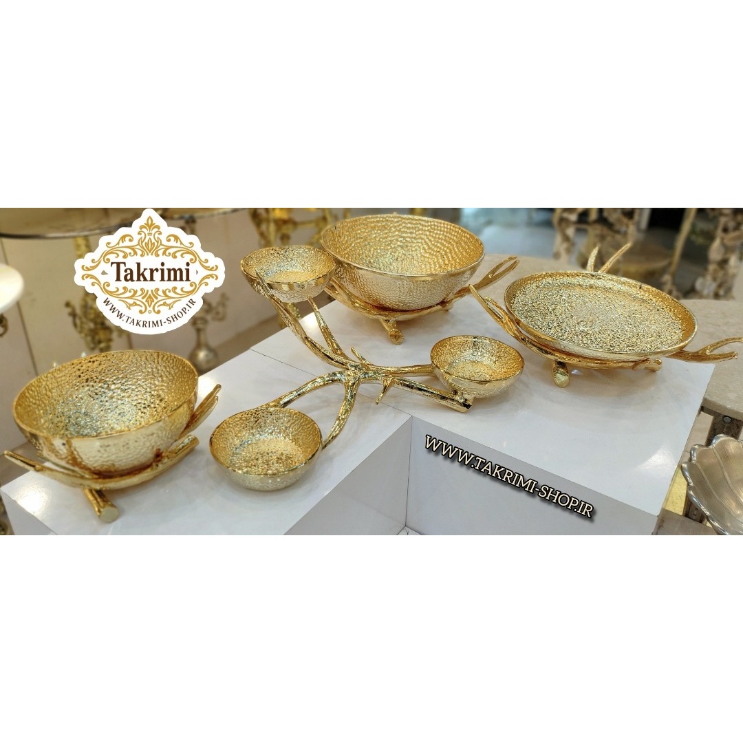 سرویس پذیرایی آنجل اصلی مدل چکشی ( 4 تکه ) طلایی براق جنس آلومینیوم خالص ( تکریمی شاپ )