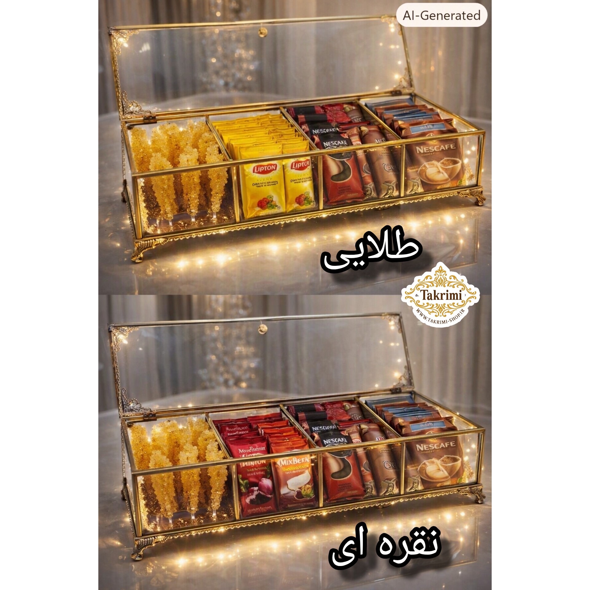 تیبگ تی بگ مستطیل کشیده ( مناسب برای اردو خوری و جاادویه و شکلات خوری ) ( 2 رنگ طلایی و نقره ای )
