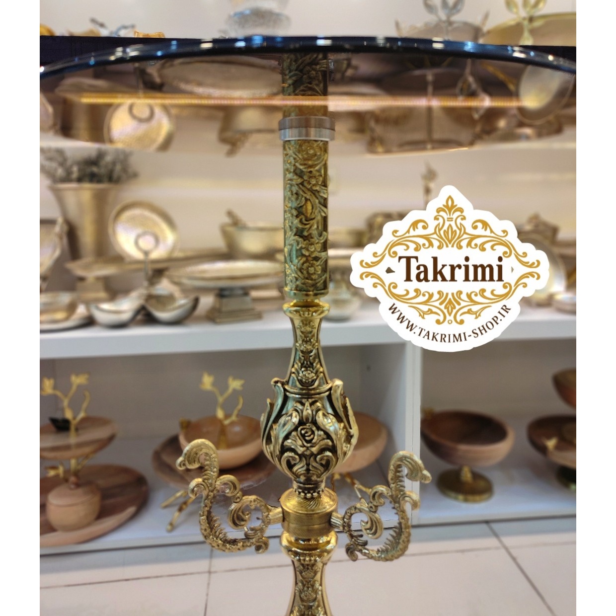میز کنار سالنی میز خاطره میز سماور میز کنارسالنی طلایی 2 ستون بلند جدید طلایی ( تولیدی تکریمی شاپ )