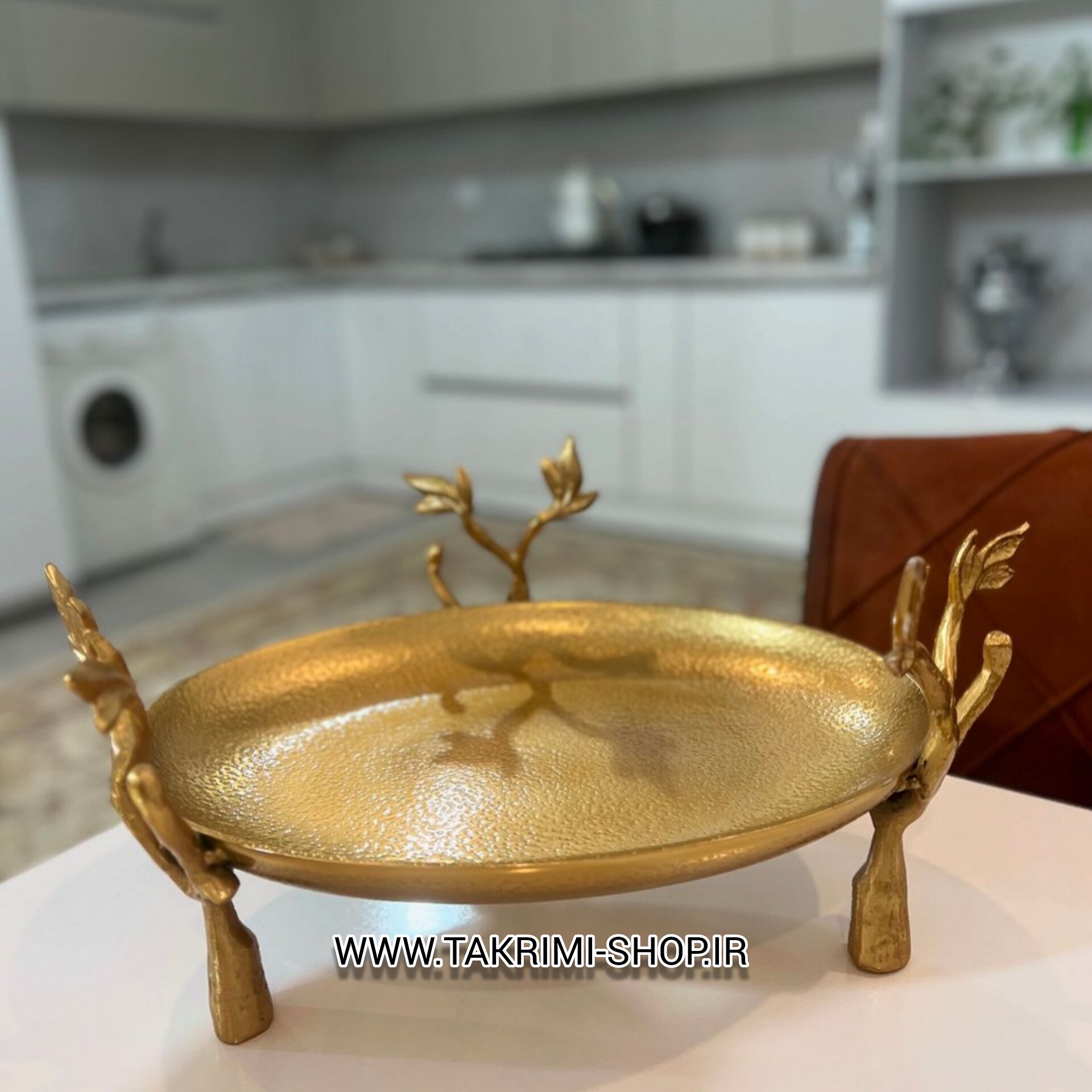 ست سرویس پذیرایی گلبرگ طلایی 5 تکه جنس آلومینیوم آبکاری فورتیک ( سایت تکریمی شاپ )