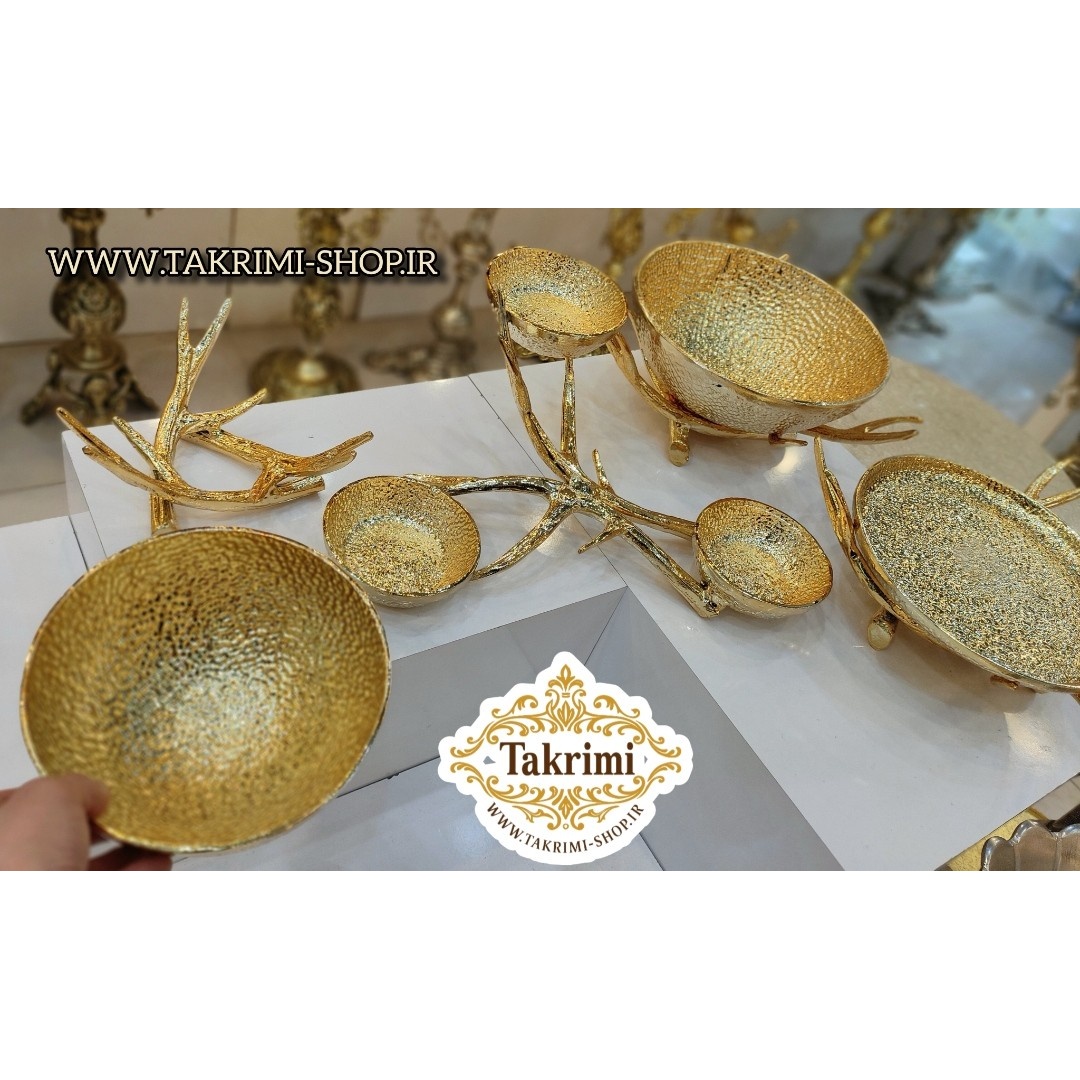 سرویس پذیرایی آنجل اصلی مدل چکشی ( 4 تکه ) طلایی براق جنس آلومینیوم خالص ( تکریمی شاپ )